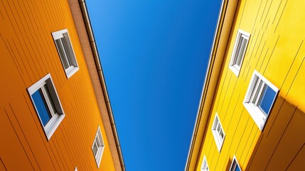 Poster - Bright Buildings and Blue Sky Architecture with Windows and Yellow Walls in Sunny Day