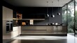 © nuyirdna - Modern Beige Kitchen: Sleek Design, Dark Accents, Natural Light