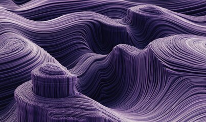 Wall Mural - Abstract purple waves, 3D rendered landscape, flowing texture, design background