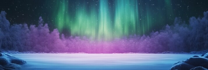 Poster - Dazzling aurora borealis illuminates a serene winter landscape at night. Generative AI