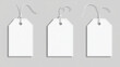 © Sahraya - Blank clothes tags, fashion labels with seams. Empty white fabric badges for shirts, dresses and apparel with stitches isolated on transparent background, vector realistic set