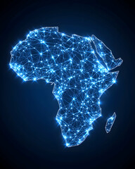 African continent network shining, connecting cities in the dark background generative AI
