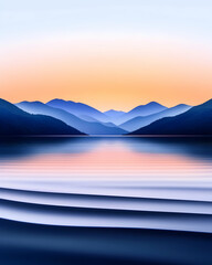 Wall Mural - Calm water reflects sunset mountains. Peacefull place for contemplation and relax generative AI