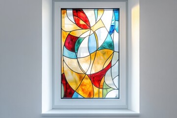 Canvas Print - A colorful stained glass window set in a white wall