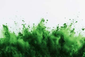 Poster - Green powder explosion on white background, abstract art for banners, backdrops