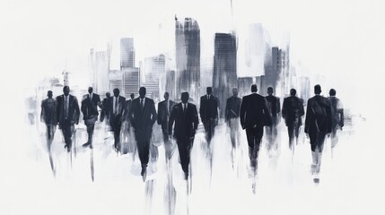 Virtual silhouettes of businessmen and ordinary people in motion, on white background, copy space, place for text