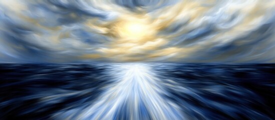 Wall Mural - Ocean sunset, dynamic wake, dramatic clouds, calmness