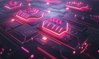 Futuristic circuit board, glowing pink, technology background, abstract digital art, tech website banner