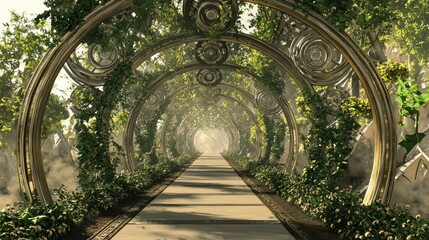 Wall Mural - Serene Enchanted Walkway Surrounded by Lush Greenery and Metal