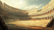 © Qaqas - Ancient roman arena for gladiators fight. Vector cartoon illustration of empty Coliseum amphitheater for battle between warriors, barbarian and spartans. Historical fighting arena for traditional show