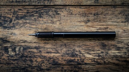 Aufkleber - Stylish black pen resting on rustic wooden surface ideal for writing notes and journaling. Generative AI
