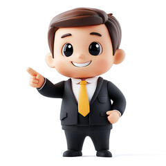 Wall Mural - Smiling 3D Cartoon Businessman:  Success, Teamwork, and Business Growth