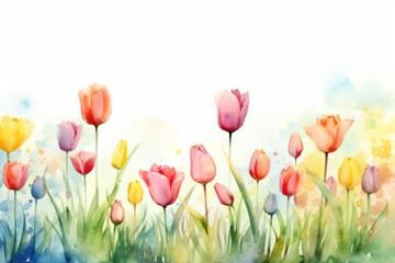 Sticker - Tulip garden painting outdoors blossom.