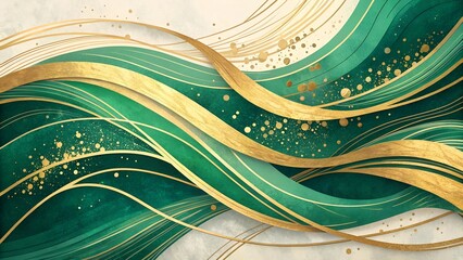 Wall Mural - Abstract Emerald and Gold Brushstrokes A Luxurious Texture for Design Projects
