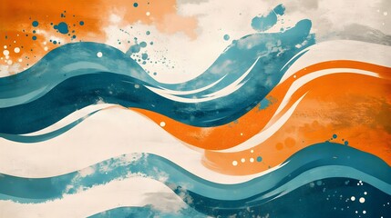 Aufkleber - Dynamic Fluid Waves in Vibrant Coastal Seascape Abstract Painting