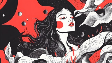 Fototapete - Enigmatic Female Portrait in Surreal Dreamscape Environment