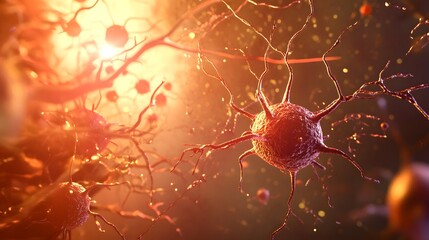 Aufkleber - Glowing neural network synapses and neurons illustrating the biological communication and electrical signal transmission in the brain