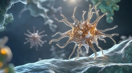Aufkleber - Highly Magnified Microscopic Image Showcasing the Intricate Structure and Morphology of a Microorganism Cell Displaying Signs of Viral Infection or Bacterial Disease  Conceptual for Medical