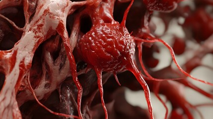 Fototapete - Highly magnified microscopic view of red blood cells and organic tissue samples under a medical or scientific research microscope