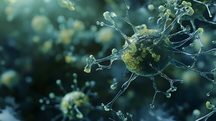Poster - Highly magnified view of a single neuron revealing the intricate structure and network of connections that make up the complex nervous system within the human brain