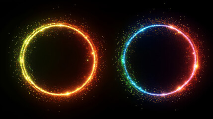 Wall Mural - Optical halo flares with neon light vector effect set isolated on transparent background. Circle lens ring with glitter 3d digital design. Radiant speed motion design. Magic energy vortex with spark
