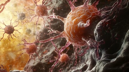 Poster - Intricate Microscopic Cellular Structure Revealing Scientific Insights and Discoveries in the Realm of Biology and Healthcare
