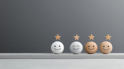 Poster - Happy faces with stars representing customer satisfaction and engagement