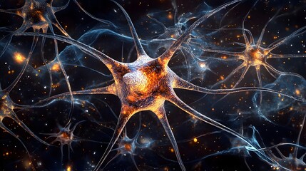 Fototapete - Intricate neural network of interconnected neurons representing the complex brain function cognitive processes and human intelligence  Microscopic digital of the neurological system