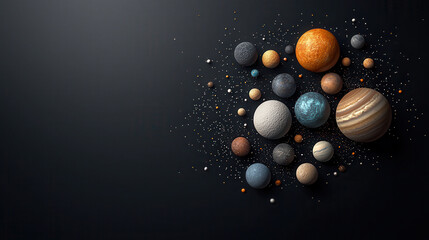 Leinwandbilder - Detailed 3D representation of planets in holographic universe, showcasing various textures and colors against dark background, creating mesmerizing cosmic scene