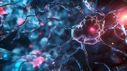 Fototapete - Intricate Neural Network of the Brain Displaying Electrical Synaptic Connections and Signaling   Complex Neurological Structure with Neuron Cells Transmitting Electrical Impulses