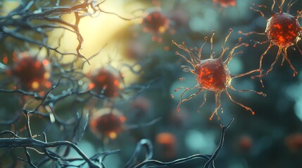 Fototapete - Intricate Neuron Connections Showcasing Electrochemical Brain Signals and Neural Network Communication within the Nervous System