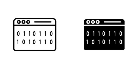 Binary code icons. stroke line and black solid icons