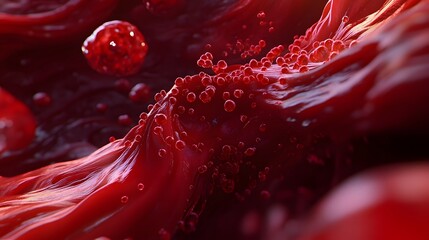 Aufkleber - Mesmerizing abstract macro image showcasing a vibrant crimson organic liquid flow with intricate textural patterns