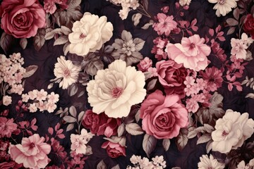 Wall Mural - Victorian floral fabric texture graphics blossom pattern.