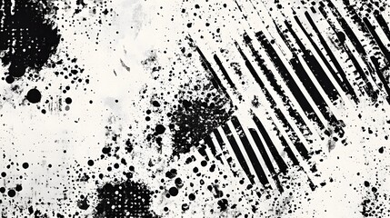 Poster - Mesmerizing Black and White Glitch Art Texture with Ink Splash and Brush Strokes  Striking abstract digital art background with distorted chaotic pattern and dynamic composition
