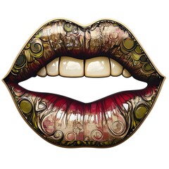 Poster - Mesmerizing close up image of a pair of lips adorned with a vibrant psychedelic pattern and abstract intricate design  This visually striking and conceptual artwork creates a unique captivating