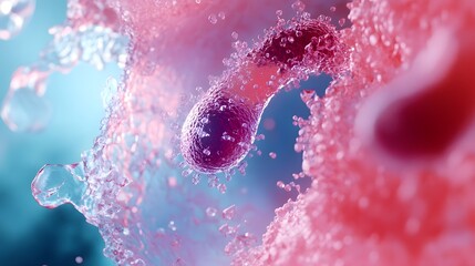 Poster - Mesmerizing close up view of an iridescent bubble splash with vibrant pink purple and blue hues creating a dynamic and ethereal abstract background