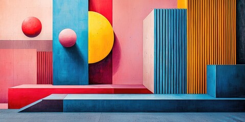 Wall Mural - this abstract design utilizes simple geometric shapes, focusing on the uncluttered arrangement of fo