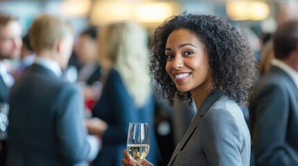 Leinwandbilder - business professionals toasting at a networking event, glasses raised, sophisticated atmosphere with a focus on professional relationships