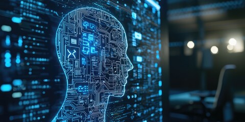 Aufkleber - Corporate environment showcasing tech innovation with professionals developing new AI applications in a modern office.