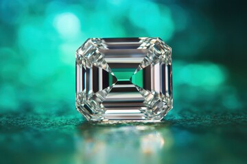 Poster - Exquisite emerald cut diamond reflecting beautiful green and blue background