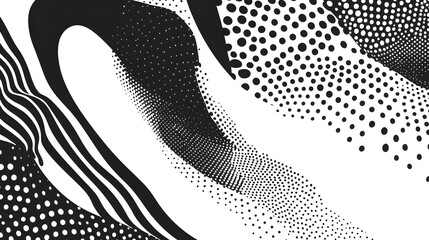 Poster - Mesmerizing Monochrome Abstract Geometric Patterns and Shapes with Fluid Curves and Dotted Textures  Dynamic modern and visually striking digital artwork with a clean minimalistic
