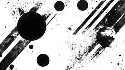 Poster - Mesmerizing Monochrome Cosmic Composition An Abstract Geometric Universe of Swirling Shapes Bursts and Celestial Orbs