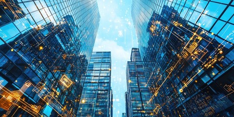Fototapete - Infographic showcasing modern financial platform benefits in the fintech industry, clear and informative.