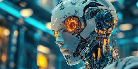 Aufkleber - Cyberpunk-inspired robotic tech, showcasing intricate mechanical design, glowing circuits, and a high-tech, dystopian setting.