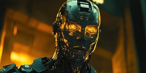 Aufkleber - Cyberpunk-inspired robotic tech, showcasing intricate mechanical design, glowing circuits, and a high-tech, dystopian setting.