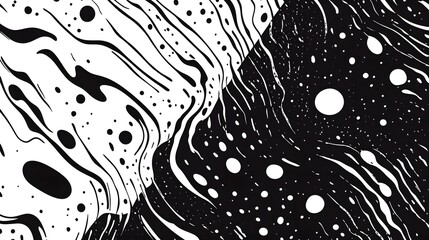 Poster - Mesmerizing Monochrome Patterns A Captivating Abstract of Space and Imagination  This striking visually arresting image blends fluid organic forms with cosmic futuristic elements