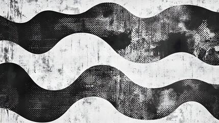 Poster - Mesmerizing Monochrome Waves   An abstract digital art backdrop featuring a dynamic and captivating display of distorted