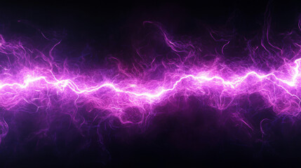 Wall Mural - Electric swirl lines, neon light effect. Abstract magic energy waves. Purple glowing trails with lightnings, sparkles and blur isolated on transparent background, vector realistic set