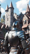 © Travis - Noble Knight Preparing for Quest in Medieval Village with Majestic Stone Castle as Backdrop